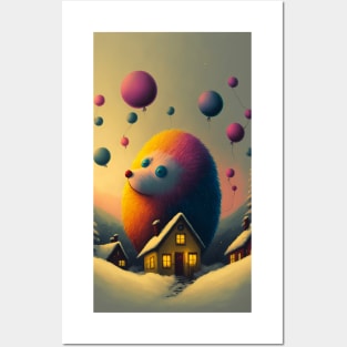 Christmas hedgehog with balloons Posters and Art